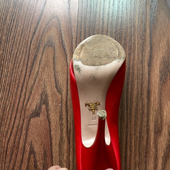 Bright Red Prada Peep-Toe Heels - Picture 4 of 9